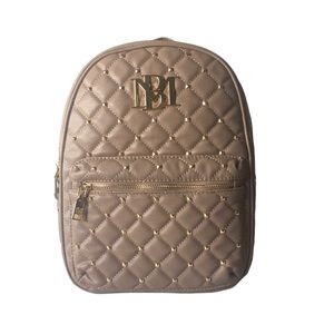 Badgley Mischka diamond quilted taupe gold backpack with studs NWT vegan leather